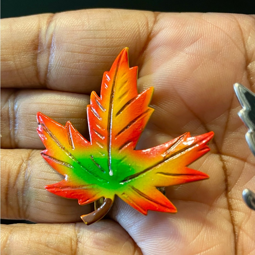 Leaf Brooch Pin Set. One Is Colorful Enamel. The … - image 2